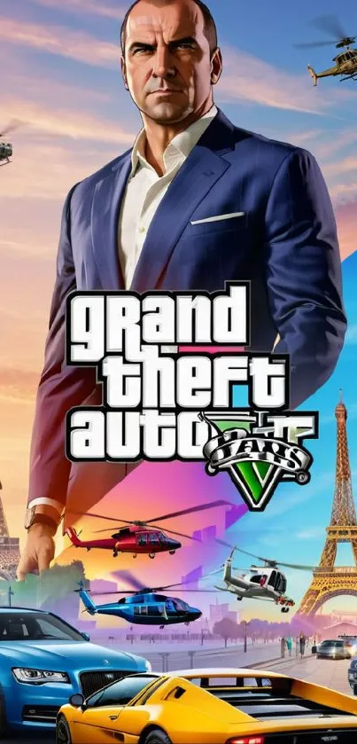 Grand Theft Auto V Paris-themed mobile wallpaper with vibrant scenes.