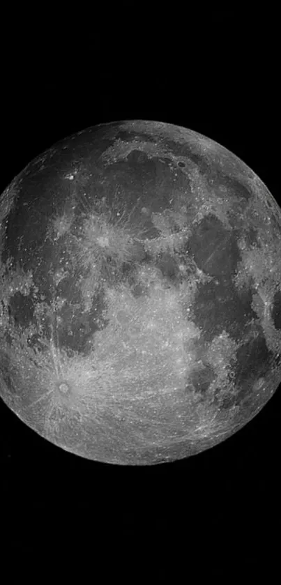 Grayscale image of the full moon on a black background.