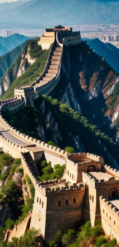 Great Wall of China amid mountainous landscape.