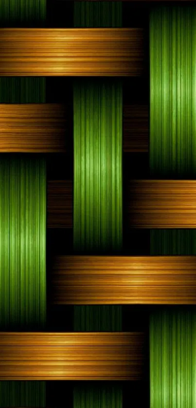 Green and brown abstract weave pattern wallpaper.