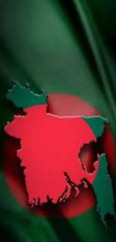 Bangladesh map on flag-themed wallpaper in green and red design.