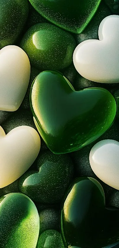 Green and white heart glossy pattern wallpaper.