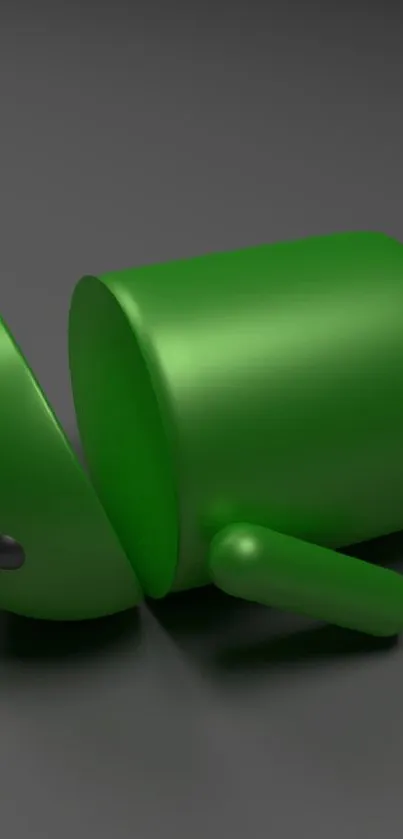 3D green Android figure on dark background.