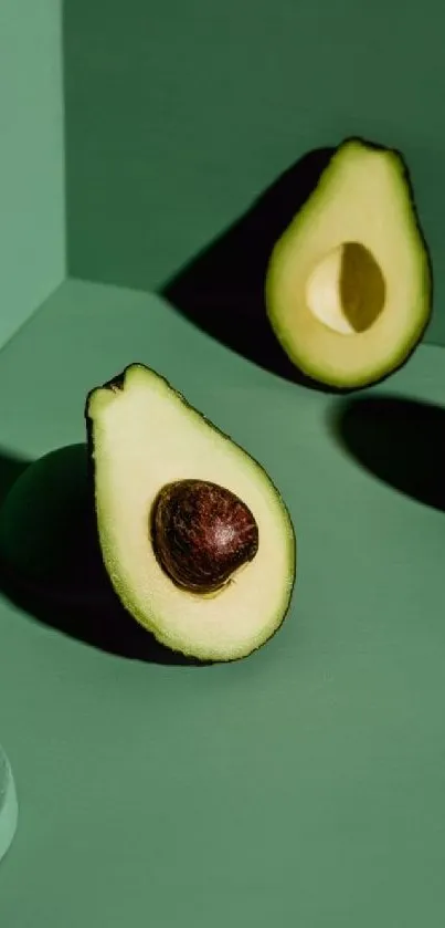 Mobile wallpaper with green avocados on a modern background.