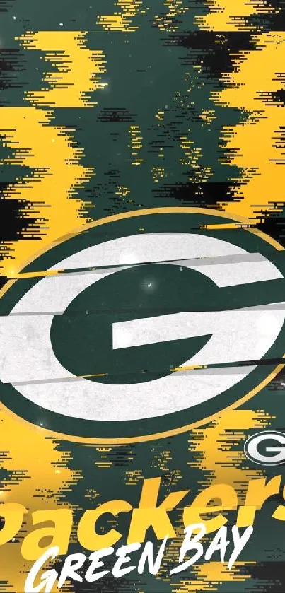 Green Bay Packers logo on vibrant mobile wallpaper.