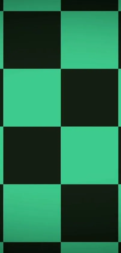 Green and black checkered mobile wallpaper with geometric pattern.