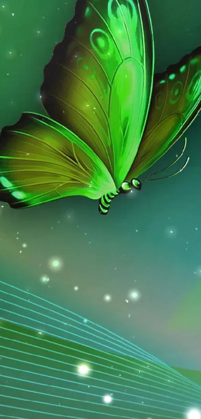 Elegant green butterfly on a vibrant background wallpaper.