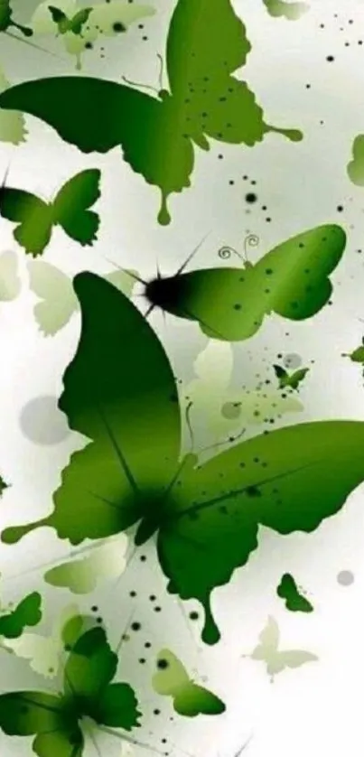 Green butterflies flutter across a white background, creating a serene, natural look.