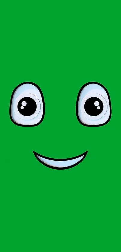 Simple green cartoon face with big eyes and a smile.