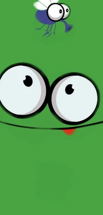 Green cartoon face with fly mobile wallpaper.