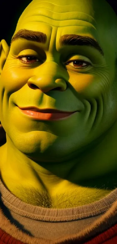 Animated green character with a smile, ideal for a mobile wallpaper.