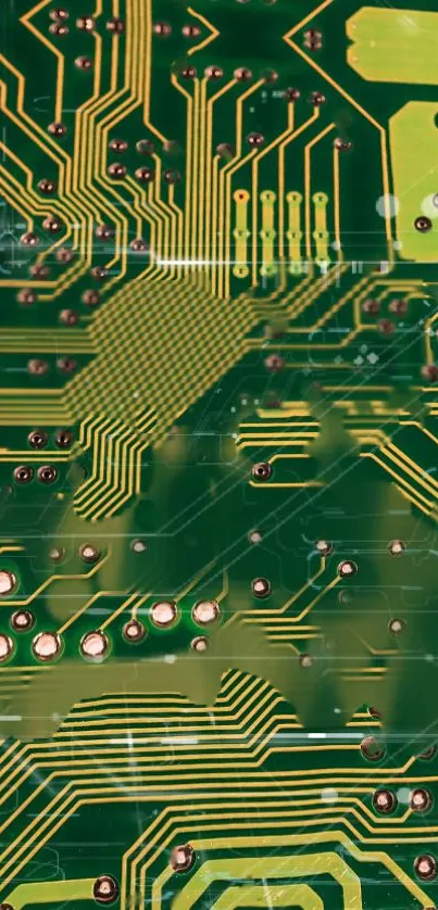 Green circuit board wallpaper with intricate tech patterns.