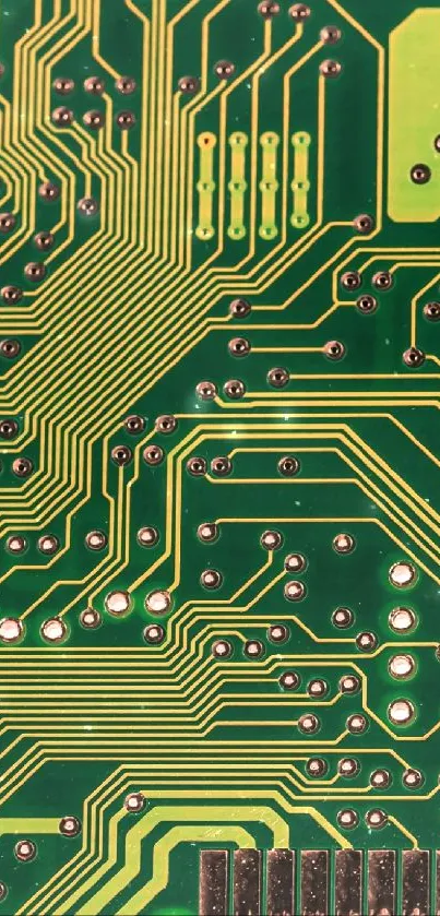 Green circuit board wallpaper with intricate line patterns.