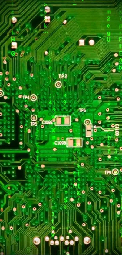 Intricate green circuit board mobile wallpaper design