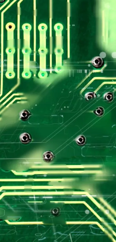 Abstract green circuit board wallpaper design.