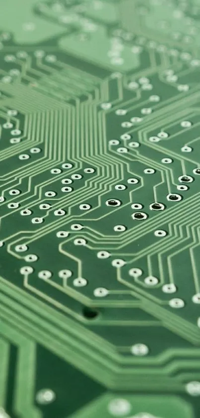 Closeup of intricate green circuit board design.