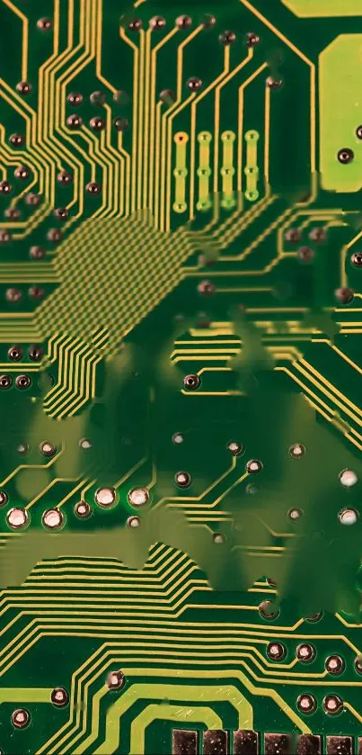 Intricate green circuit board wallpaper design.