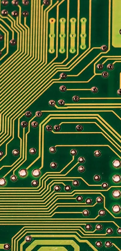 Detailed green circuit board design wallpaper for mobile devices.