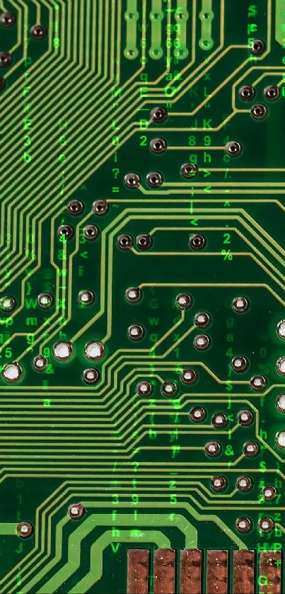 Intricate green circuit board wallpaper for phone.