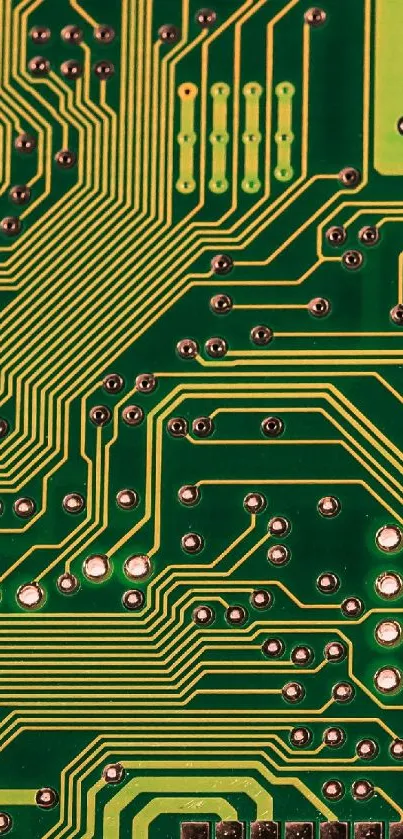 Intricate green circuit board wallpaper for mobile screens.