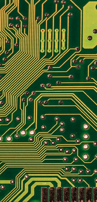 Vibrant green circuit board pattern wallpaper.