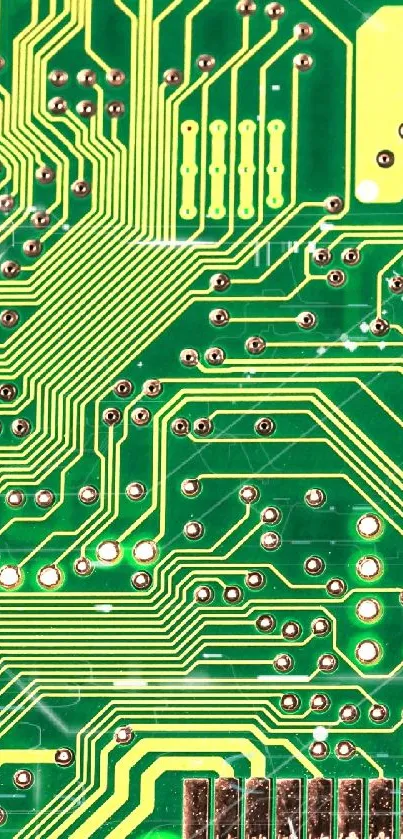 Vibrant green circuit board design for mobile wallpaper.