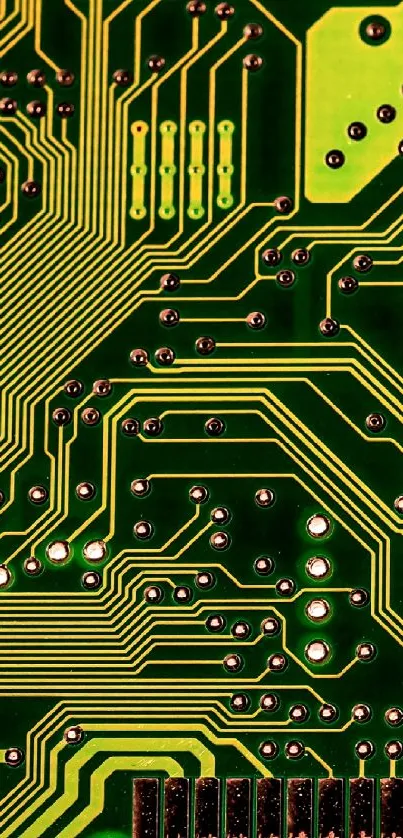 Green circuit board wallpaper with intricate patterns.