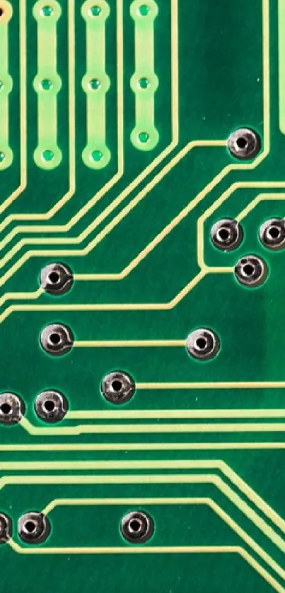 Green circuit board design with intricate electronic patterns.