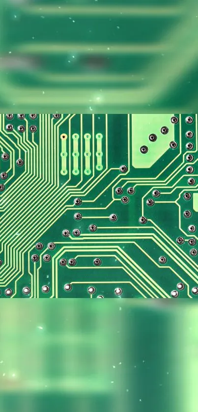 Close-up of a green circuit board pattern as a mobile wallpaper.