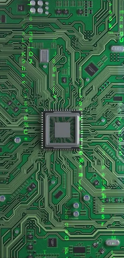 Green circuit board design wallpaper with intricate electronic patterns.