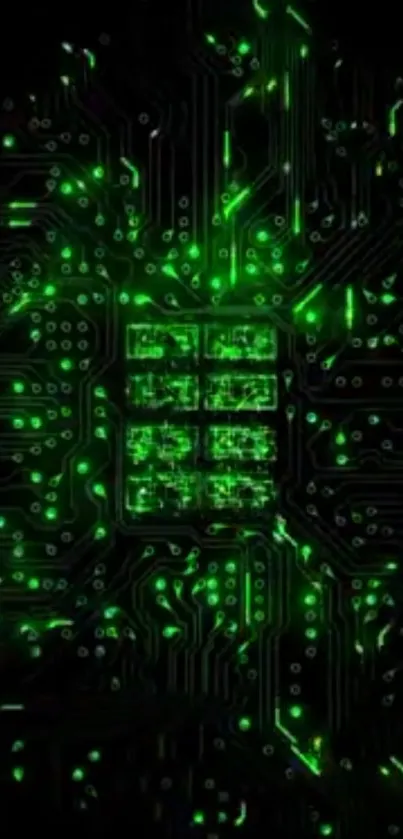 Vibrant neon green circuit board wallpaper for mobile devices.