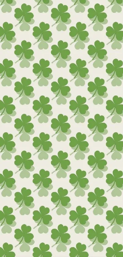 Green clover pattern on phone wallpaper, seamless and stylish design.