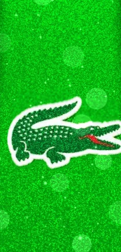 Glittery green wallpaper with a crocodile design.