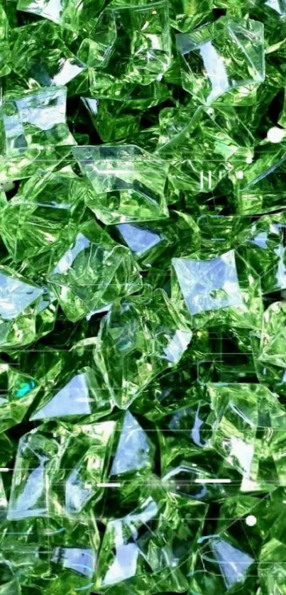 Bright green crystals forming abstract phone wallpaper.
