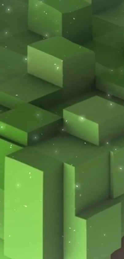 3D green block wallpaper for phones with an abstract geometric design.