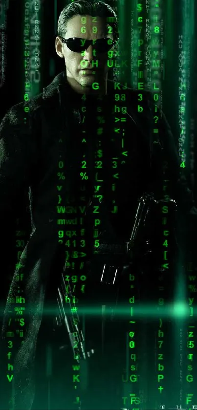 Matrix inspired green digital code wallpaper for mobile.