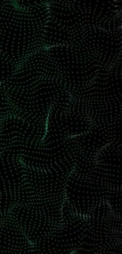 Green dotted abstract wallpaper with black background and dynamic patterns.