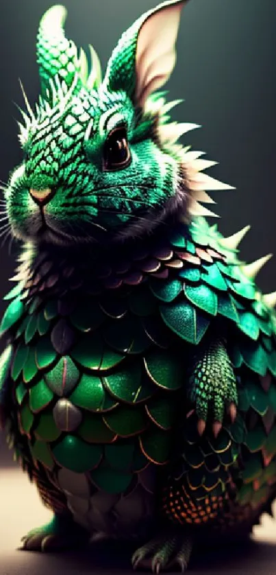 Green dragon-like rabbit with scales as a mobile wallpaper.