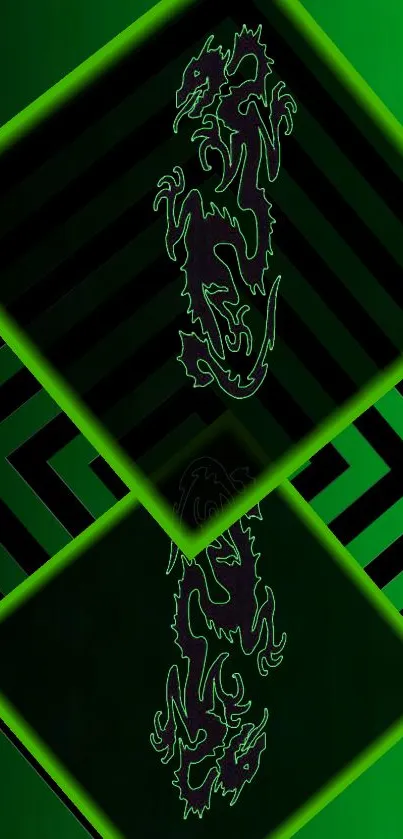 Green dragon with geometric black background wallpaper.