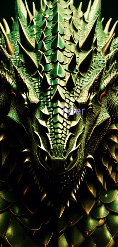 Intricate green dragon design on a phone wallpaper.