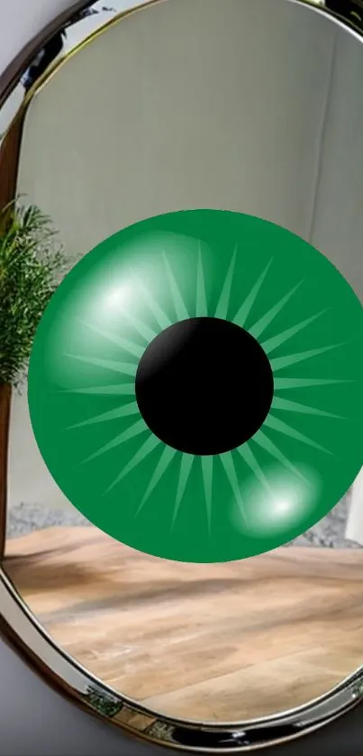 Green eye design on a mirror wallpaper for mobile.