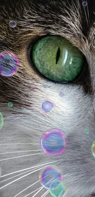 Close-up of a cat's striking green eye with intricate detail and vibrant color.