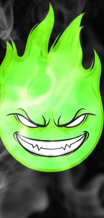 Green flame emoji on dark background wallpaper.