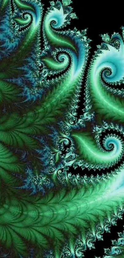 Intricate green fractal design pattern in dark tones.