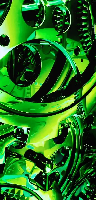 Futuristic green gear design wallpaper with intricate mechanical patterns.