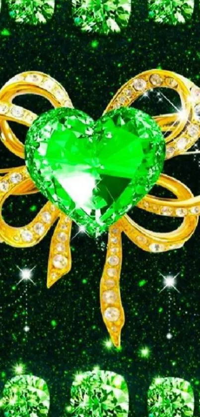 Vibrant green gem heart wallpaper with sparkling design elements.