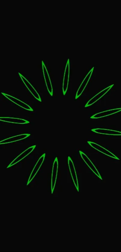 Green geometric glow design on black background for mobile wallpaper.