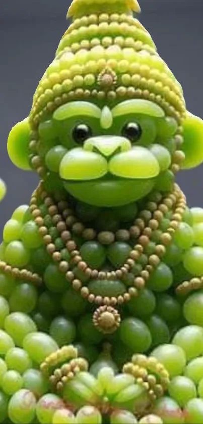 Green grape monkey sculpture wallpaper, artistic and unique design.