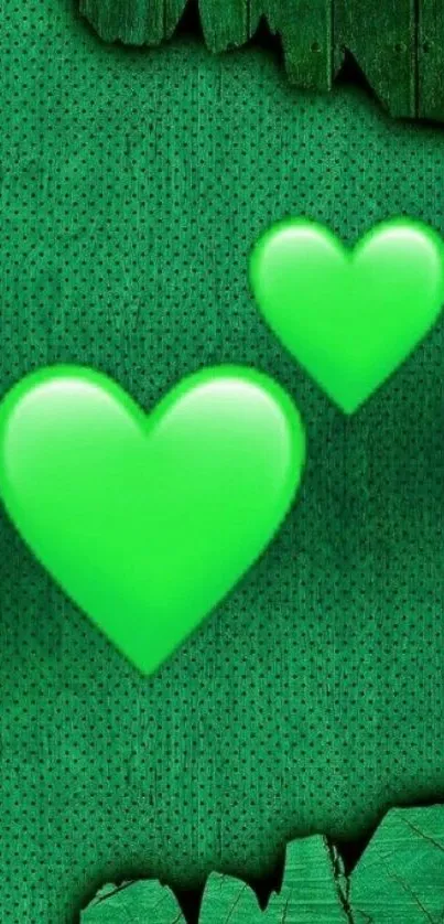 Green heart mobile wallpaper with textured background.