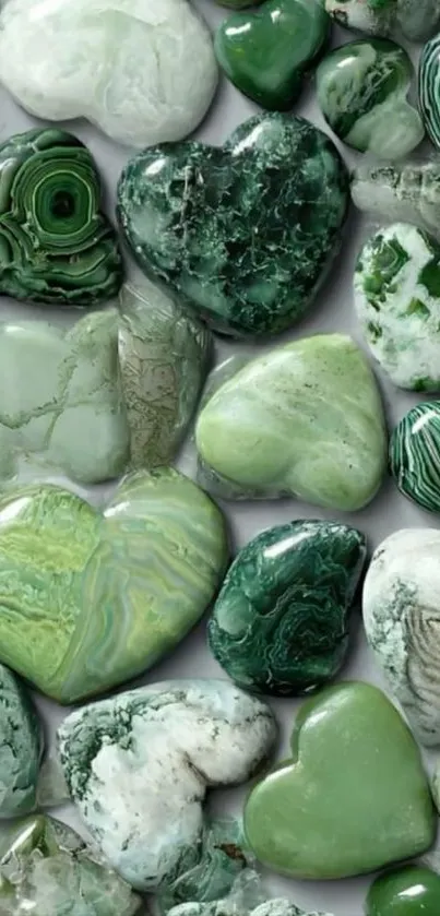 Green heart-shaped stones wallpaper design.